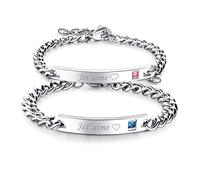 OIDEA Paar Armband Panzerkette Edelstahl: Partner Panzerkette Pärchen Armkette Armbänder mit Gravur Armreif Geschenk für Verliebte Damen Herren Paare Je T'Aime