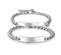 OIDEA Paar Armband Panzerkette Edelstahl: Partner Panzerkette Pärchen Armkette Armbänder mit Gravur Armreif Geschenk für Verliebte Damen Herren Paare His Beauty/Her Beast