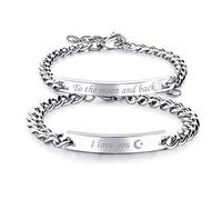 OIDEA Paar Armband Panzerkette Edelstahl: Partner Panzerkette Pärchen Armkette Armbänder mit Gravur Armreif Geschenk für Verliebte Damen Herren Paare to the Moon and Back/I Love You