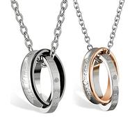 OIDEA Paar Halskette mit Ring Anhänger: 2 Stück Halsketten aus Edelstahl mit Gravur Her King His Queen Krone Anhänger & Zirkonia Silber Schwarz Geschenk für Paare Pärchen Partner