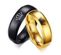 OIDEA Paar Ring Damen Gold: Damen Partnerring aus Edelstahl mit Gravur His Queen Her King Krone Eheringe Trauringe Geschenk für Frauen Größe 54