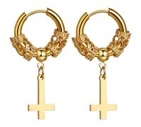 OIDEA Unisex Kreuz Petruskreuz Ohrringe: 1 Paar Gold Creolen mit Umgedrehtes Kreuz Ohrhänger aus Edelstahl Punk Rock Stil Herren Damen Religöser Schmuck Geschenk für Männer Frauen Junge Mädchen