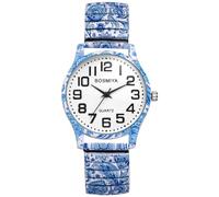 OIDEA Unisex Uhren elastisch Böhmisch: Blau Armbanduhr Analog Quarz mit Großem digital Zifferblatt Klare Uhr Geschenk für Herren Damen