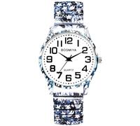 OIDEA Unisex Uhren elastisch Böhmisch: Schwarz Muster Blumen Armbanduhr Analog Quarz mit Großem digital Zifferblatt Klare Uhr Geschenk für Herren Damen