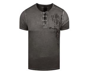Oil-Washed T-Shirt mit Knopfleiste S
