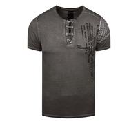 Oil-Washed T-Shirt mit Knopfleiste XL