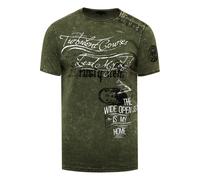 Rusty Neal T-Shirt Herren-Shirt mit Seitlicher Knopfleiste Rundhals Kurzarm Stretch Verwaschen Printed Oil-Washed 194, Farbe:Khaki, Größe S-3XL:XXL