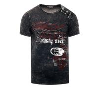 Oil-Washed T-Shirt mit Seitlicher Knopfleiste und Prints S