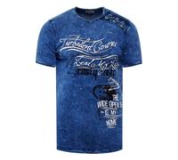 Oil-Washed T-Shirt mit Seitlicher Knopfleiste und Prints XL