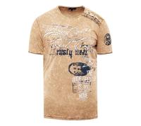 Oil-Washed T-Shirt mit Seitlicher Knopfleiste und Prints XL