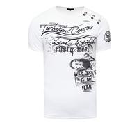 Oil-Washed T-Shirt mit Seitlicher Knopfleiste und Prints XL