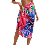 OIZEN Damen Badeanzug Pareo Strand Cover Up mit hohem Schlitz, bedruckter Wickelrock für Bikini Bademode, Sommerurlaub und Party,Rosenrot