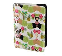OKFSTY Corgi Reisepasshülle, Motiv: Hawaiianischer tropischer Sommer, Ananas-Druck, personalisierbar, bedrucktes Rindsleder, Reisepasshülle, 14 cm, Schwarz , Einheitsgröße