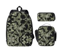 OKFSTY Dollar Sign Money Backpacks with Lunch Box Pencil Case Set for Study Sessions at The Library, Schwarz , Einheitsgröße, Taschen-Organizer