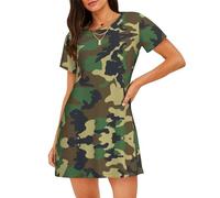 OKFSTY Grünes Militär-Camouflage-Nachthemd für Damen, Schlaf-Shirts, kurzärmelig, Nachthemd, Pullover, Nachthemd, weiche Nachtwäsche, Schwarz , XL