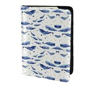 OKFSTY Reisepasshülle aus Rindsleder, klein, Motiv: Blauwal, schwimmend, bedruckt, 14 cm, Schwarz , Einheitsgröße