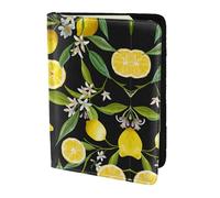 OKFSTY Reisepasshülle aus Rindsleder mit gelbem Zitronendruck, personalisierbar, bedruckt, 14 cm, Schwarz , Einheitsgröße