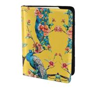 OKFSTY Reisepasshülle aus Rindsleder mit schönem Pfauen-Aufdruck, personalisierbar, bedruckt, 14 cm, Schwarz , Einheitsgröße