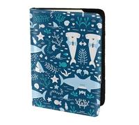 OKFSTY Reisepasshülle aus Rindsleder mit süßem blauem Fischdruck, personalisierbar, 14 cm, Schwarz , Einheitsgröße