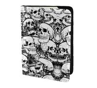 OKFSTY Reisepasshülle aus Rindsleder, Motiv Totenköpfe, personalisierbar, bedruckt, 14 cm, Schwarz / Weiß, Schwarz , Einheitsgröße