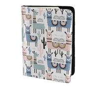 OKFSTY Reisepasshülle mit Lama-Alpaka-Kaktus-Druck, personalisierbar, bedrucktes Rindsleder, Reisepasshülle, 14 cm, Schwarz , Einheitsgröße