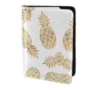 OKFSTY Reisepasshülle, Motiv: Goldene Ananas-Hintergrund, personalisierbar, bedrucktes Rindsleder, Reisepasshülle, 14 cm, Schwarz , Einheitsgröße