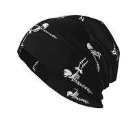 OKFSTY Slouchy Beanie mit Totenkopf-Motiv, für Damen und Herren, Unisex, weiche Strickmütze mit Bündchen, Winter, warm, für Erwachsene, Schwarz