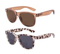OKH Classic Retro Frame Unisex Bifokal Lesebrille Sonnenbrille Sonnenleserbrille für Herren Damen UV400 Outdoor Sonnenleser Leser Lesung in der Sonne Braun+Graue Schildkröte +2,0