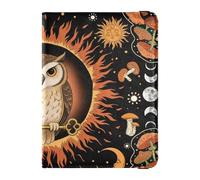 Okkulte Eule Sonne Mond Pilz Gothic Leder Reisepass- und Impfkartenhalter Combo Reisepasshülle mit Impfkartenfach Reisepasshülle Halter Brieftasche Hülle für Reisen Essential Wasserdicht