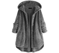 OKSakady Damen Herbst und Winter Langarm Solide Doppelseitige Flaum Open Front Kapuzenjacke Plüsch Mäntel Outwear mit Tasche