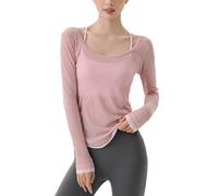 OKSakady Damen Locker Atmungsaktives Top Kontrastende Farbe Yoga Abdecken Sport Dünnes Shirt Freizeit Langärmeliges Shirt