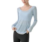 OKSakady Damen Locker Atmungsaktives Top Kontrastende Farbe Yoga Abdecken Sport Dünnes Shirt Freizeit Langärmeliges Shirt