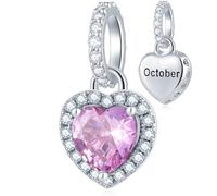 Oktober-Geburtsstein Charm, Herz-Anhänger aus 925 Silber mit rosé Zirkonia. Pandora-kompatibel - für Frauen