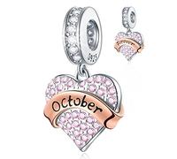 Oktober Geburtsstein Charms passt Pandora Geburtstag Armband, 925 Sterling Silber Rosa Geburt Stein Herz Anhänger Perlen mit Rosegold Banner, Geschenk für Valentinstag/Hochzeit/Halloween