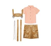 Oktoberfest 3teiliges Set für Kinder Lederhosen mit Einfarbig Karohemd und Träger Teens Traditional German Bavarian Apron Festival Bavarian Halloween Outfit (C, 12-14 Years)
