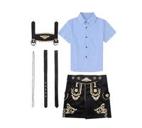Oktoberfest 3teiliges Set für Kinder Lederhosen mit Einfarbig Karohemd und Träger Teens Traditional German Bavarian Apron Festival Bavarian Halloween Outfit (A, 3-5 Years)