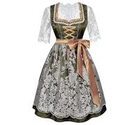 Oktoberfest Bekleidung Dirndl Frauen Lang Trachtenkleid Trachtenrock Dirndl-Komplettsets Trachtenmode Trachten Frauen mit 3 Teilig Schürze Dirndlbluse Oktoberfest Dresses Dirndlkleid Army Green L