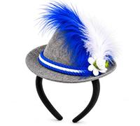 Oktoberfest Filzhut + Haarreif + Kordel Seppelhut Bayern, Blau-Weiß | Kostüm Accessoire Bayernfest Bierfest Minihut Sepplhut Tiara Hut Haarschmuck Outfit für Damen & Herren