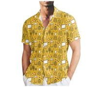 Oktoberfest Hemd Herren Kurzarm, Sommer Kurzarmhemd Herren Regular Fit, Hippie Kostüm Disco Hawaii Hemd Männer, V-Ausschnitt Knopfleiste Party Trachtenhemd Oktoberfest Hemd Für Männer Bierdruck