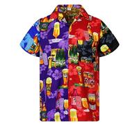 Oktoberfest Herren Hemd, Hawaii Hemd Männer Kurzarm Lustig mit Bier Bedruckt Modernes Trachtenhemd Hawaii 90er 80er Jahre Festival Outfit Mottoparty Hemden Lose Sommerhemd Party Hawaiihemd