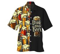 Oktoberfest Herren Kurzarm,Funky Hawaiihemd Herren,Bier Hemd Mit Party Drinks Bier Prints Hemden Revers Knopfleiste Hawaii Hemd Strandurlaub Hemd Leicht Luftig Trachtenshirt für Oktoberfest Wiesn