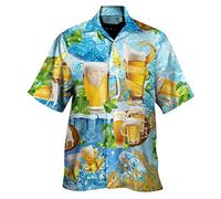 Oktoberfest Herren Kurzarm,Funky Hawaiihemd Herren,Bier Hemd Mit Party Drinks Bier Prints Hemden Revers Knopfleiste Hawaii Hemd Strandurlaub Hemd Leicht Luftig Trachtenshirt für Oktoberfest Wiesn