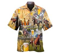Oktoberfest Herren Kurzarm,Funky Hawaiihemd Herren,Bier Hemd Mit Party Drinks Bier Prints Hemden Revers Knopfleiste Hawaii Hemd Strandurlaub Hemd Leicht Luftig Trachtenshirt für Oktoberfest Wiesn