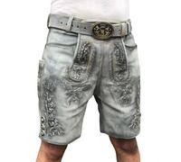 Oktoberfest Lederhose, Trachtenlederhose kurz aus Wildbock Leder, Bayrische Lederhose Herren mit Gurtel Gr 46-58 (DE/NL/SE/PL, Numerisch, 48, Regular, Kurz)