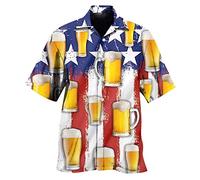 Oktoberfest Outfit Herren, Hawaii Hemd Männer Lustig Kurzarm mit Bier Druck Button-Down 90er Jahre Hawaii Festival Outfit Hip Hop Trachtenhemd Modern Fit Hemden Funky Herrenhemden Funny Hawaiihemd