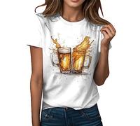 Oktoberfest Tshirt Damen, Damen Tshirt Oversize Kurzarm Rundhals T Shirt Oktoberfest Bier Druck Pullover Top Festival Lustig Weiss T-shirt T-shirts für Damen Bierfest Bavarian Karneval Shirts
