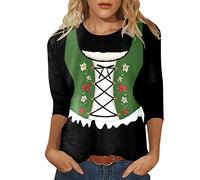 Oktoberfest Tshirt Damen, Trachtenshirt Damen mit Dirndl Druck, Trachten T-Shirt Große Größen Trachten Oberteil Tshirt Prost Bier Rundhals, Lustige Tshirts Party Trachtenmode Dirndl Tshirt