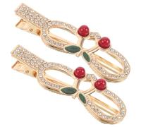 OKUMEYR 2 Stück Kirsch Haarspangen mit Strass Metall Entenschnabel Clips Kleine Glitzernde Haarspangen für Damen Mädchen Fest Haltend Vielseitig für Alltag und Party