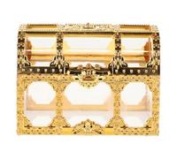 OKUMEYR Schatztruhe Kunststoff Goldene Vintage Schmuckkästchen mit Deckel als Geschenkbox für Geburtstagsfeier und 1 Stück