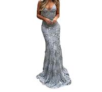 OKWIN Sommer Sling Pailletten Sexy V-Ausschnitt Bodenlanges Kleid Für Damen